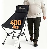MOON LENCE Oversized High Back Camping Chair for Adults, Height Adjustable Folding Camping Chair with 400 lbs Capacity, Hidden Pillow Pocket and Wide Seat for Camping, Hiking, Picnics, Black