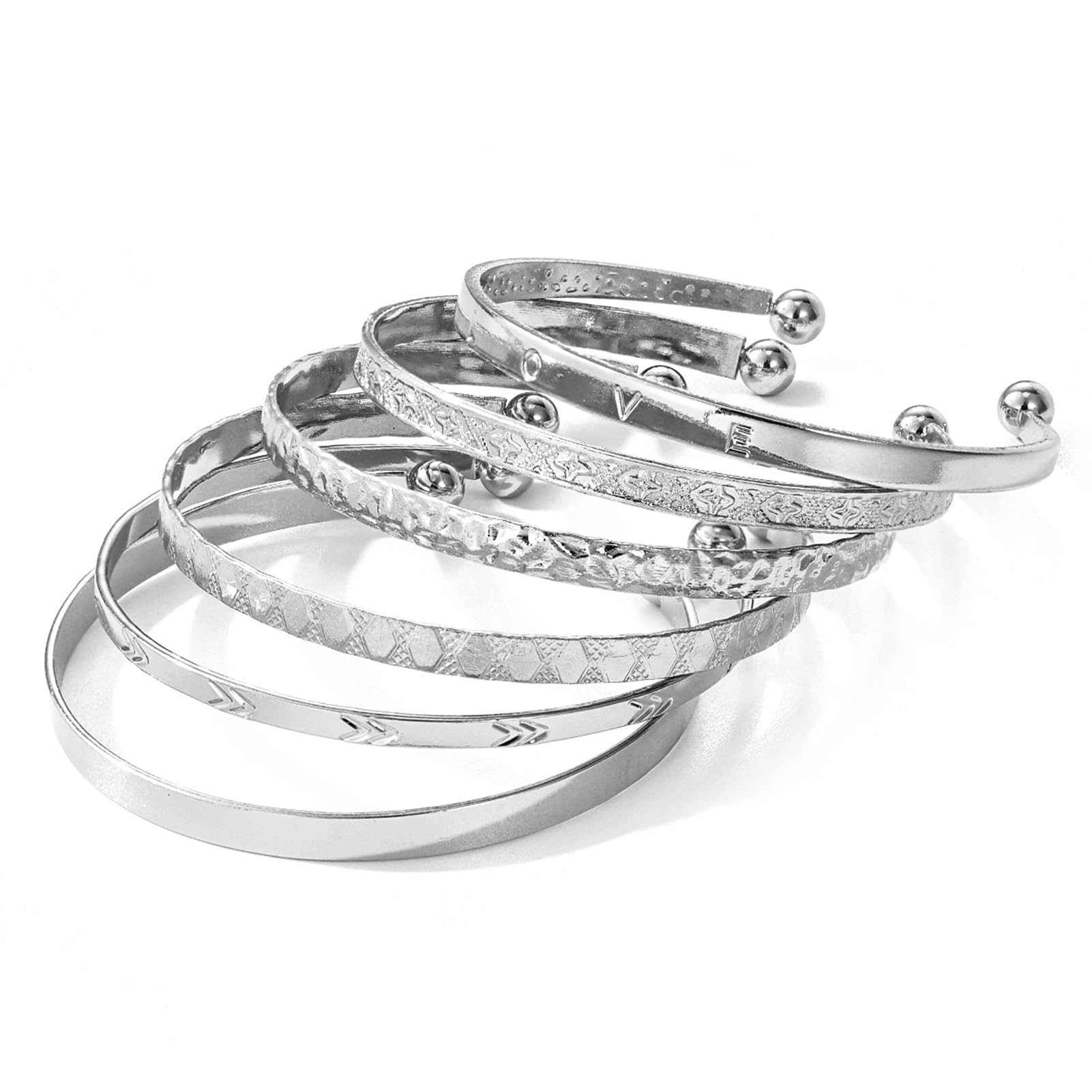 Photo 1 of 17IF Silver Bangle Bracelet Pack For Women 14k Plated Stack Cuff Bracelets Set Trendy Boho Textured Indian Punk Chunky Cable Smooth Bangles Elegance Minimalist Jewelry Gift