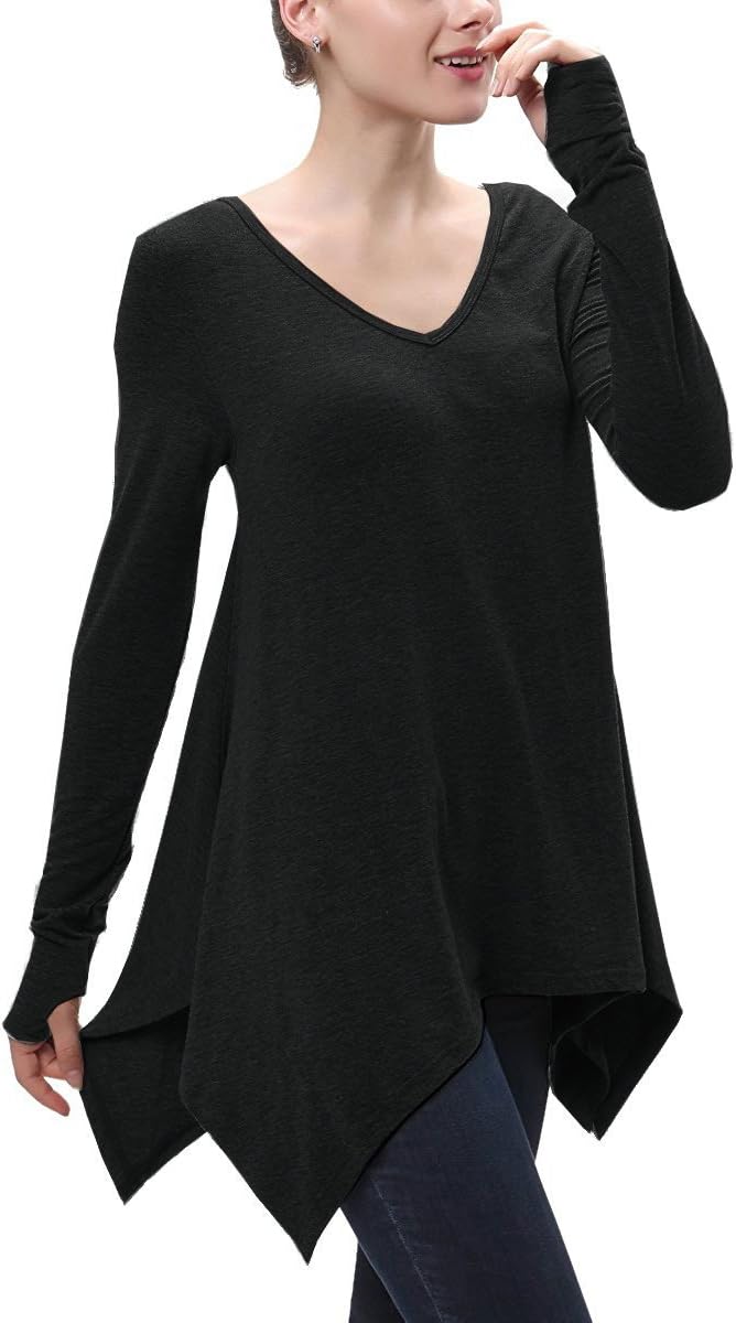 Women's Long Sleeve Handkerchief Tunic Top with Thumb Hole Flowy Shirt