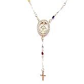 SIFRIMANIA Rosary Lariat Y Necklace with Virgin Connector and Cross, Colorful Crystal Catholic Chain Necklace, 18K Gold Plated Design