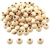 Aqueens 100pcs 15mm Natural Wood Beads Unfinished Round Wooden Loose Beads Wood Spacer Beads for Craft Making,6.5mm Hole