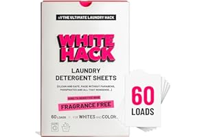 White Hack Fragrance Free Laundry Detergent Sheets | Clothes Detergent Laundry Soap Sheets for Travel - Mess-Free, Ultra Concentrated, Recyclable Packaging, Stain Fighting | Unscented, 60 Count