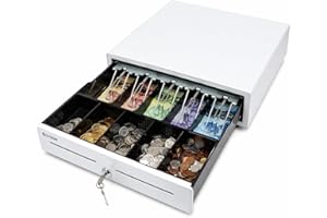 Syson POS White 16" Automatic Cash Drawer with Removable Coin Tray 5 Bill/5 Coin, RJ11 cable, 2 keys, Compatible POS receipt 
