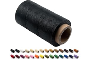 SIIRO Flat Waxed Thread for Leather Sewing, String Polyester Cord for Leather Craft Stitching Bookbinding Cafts (0.8mm 150D, Black)