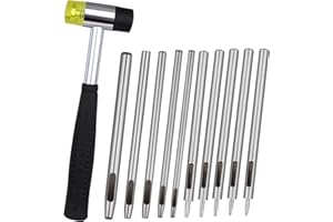 10 Pcs Leather Hole Punch Set, 0.5mm-3.5mm Leather Punch Tool, Rubber Hammer, Leather Craft Hollow Punch, Leather Working Too