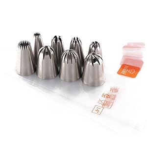 Large Icing Piping Tip Cupcake Decorating Tip Set Kit Cake Decorating Supplies, 8 Frosting Tip Nozzle, 10 Pastry Bag, 2 Coupler