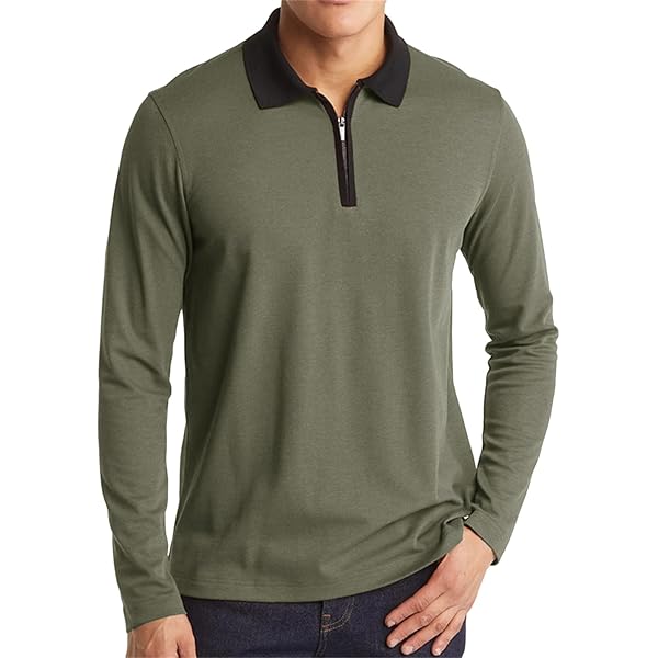 Men's Quarter Zip Polo Shirt Casual Knit Long Sleeve V Neck T