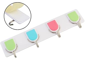 Zhenxin Self-Adhesive Plastic Wall Hanging Hooks Hanger Stand With 4 Hooks, 1 Piece, Load Capacity 4Kg