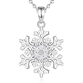 EUDORA S925 Sterling Silver Snowflake Necklace for Women, Snowflake Pendant Winter Holiday Jewelry Original Gifts for Women Wife Mother Daughter Snowflake Lovers, 18"