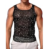 ChiaoLezhee Men's Sparkly Sheer Tank Tops, Rave Festival Rhinestone Outfits, Sexy Mesh Muscle Shirts (Fit Chest 30-40")