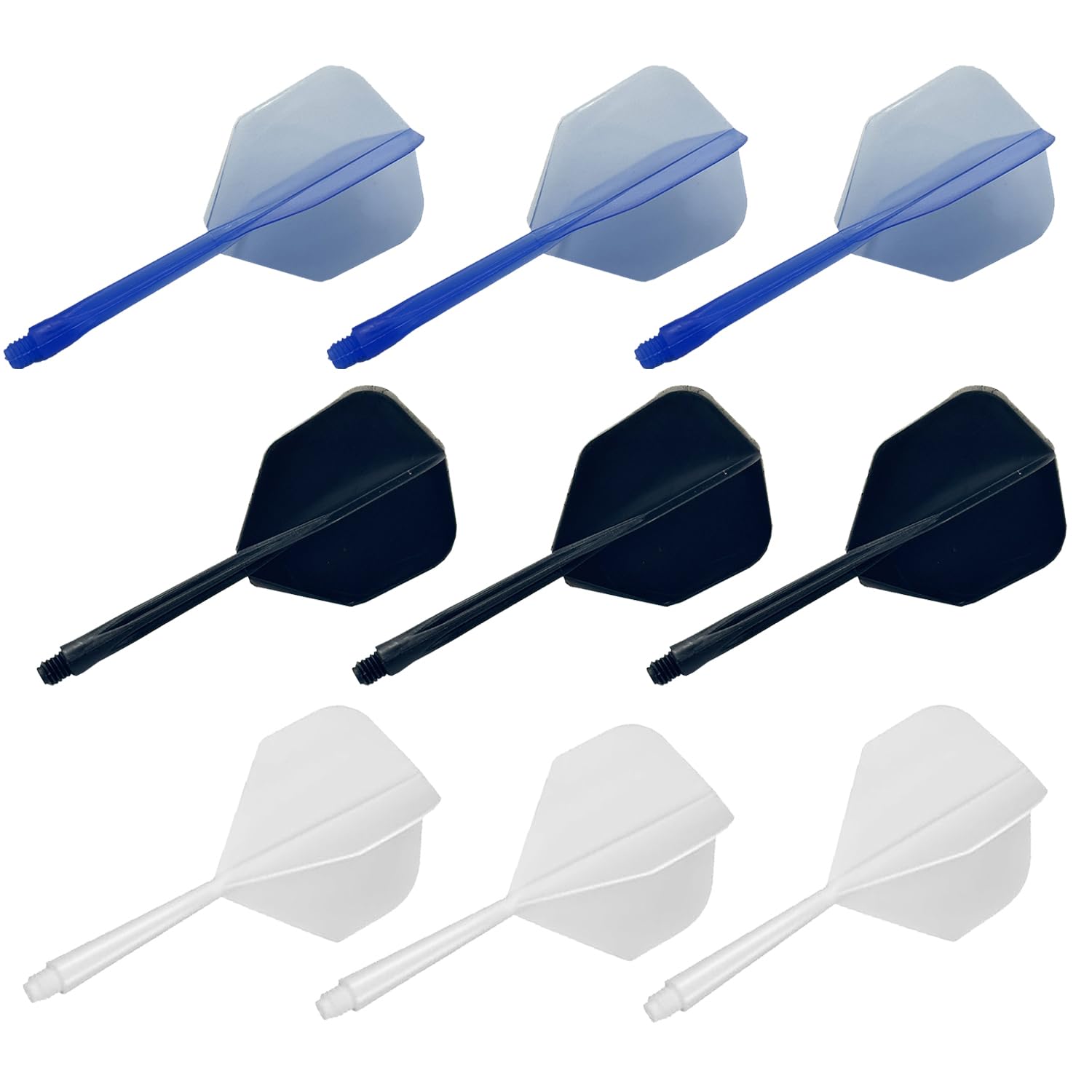 Vikrami lighting 9pcs Dart Flights and Shafts,Personalised one Piece Integrated Accessory Plastic Break Resistance 2-in-1 Combined Dart Flights and Stems Darts Flight and Shaft 2BA，3Black 3Blue 3White