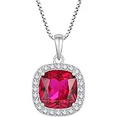 Inpasne Birthstone Necklace for Women 925 Sterling Silver Princess Cut Halo Necklace Pendant Jewelry Gifts for Her