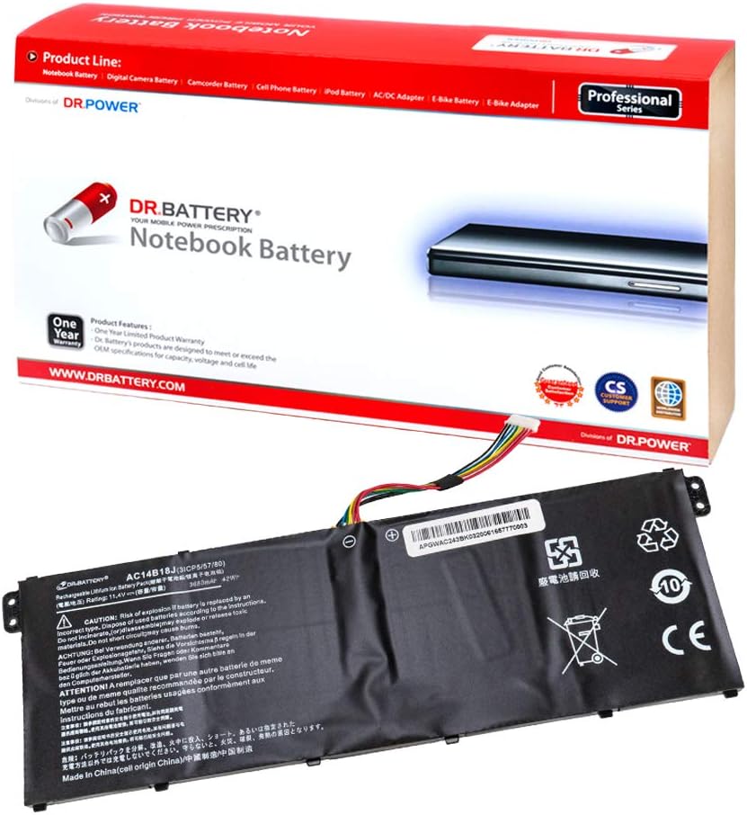 DR. BATTERY AC14B18J Battery Compatible with Acer Chromebook 11 CB3-111 13 CB5-311 Aspire ES 15 ES1-571 ES1-131 ES1-331 ES1-520 ES1-531 ES1-731 AC14B13J [11.4V/2200mAh/25Wh]