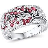Santuzza 925 Sterling Silver Cherry Ring Cubic Zirconia Tree Branches Ring for Women