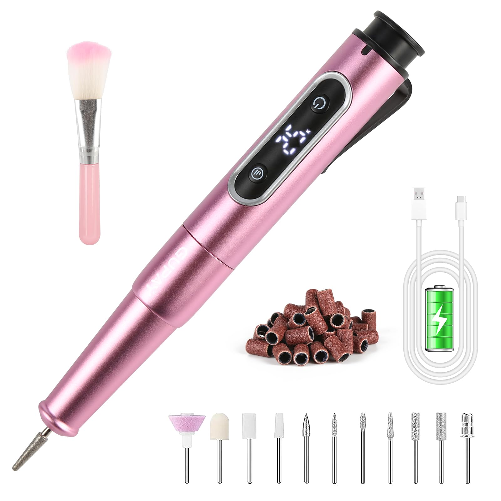 GUPAY Electric Nail Files Cordless, Professional Nail Drill Machine for Acrylic Nails Gel with 5 Speeds, Portable Rechargeable E File Manicure Pedicure Kit Gifts for Girl Women Beginners (Purple)