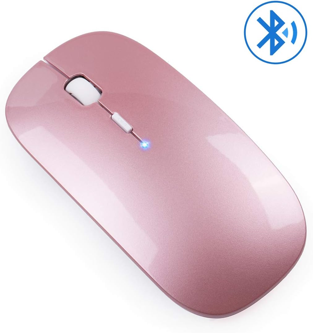 Rechargeable Bluetooth Wireless Mouse, 3.0 Optical Bluetooth Mouse with 3 Adjustable DPI USB Wireless Mouse for Notebook, PC, Laptop, Computer,Windows/Android Tablet (Rose Gold)
