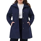 Agnes Orinda Plus Size Winter Coats for Women Notch Lapel Single Breasted Peacoat with Belt Trench Coats Jackets Outwear