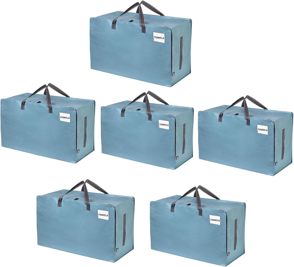 Venо 6 Pack Heavy-Duty Oversize Storage Bags with Zips Light Blue 102L