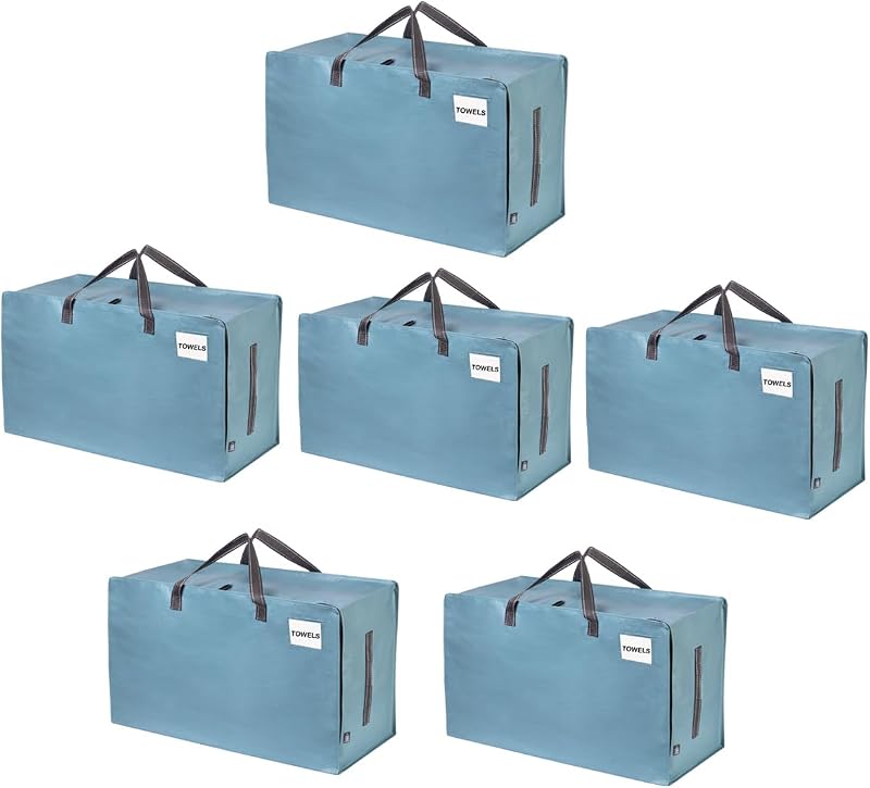 Venо 6 Pack Heavy-Duty Oversize Storage Bags with Zips Light Blue 102L