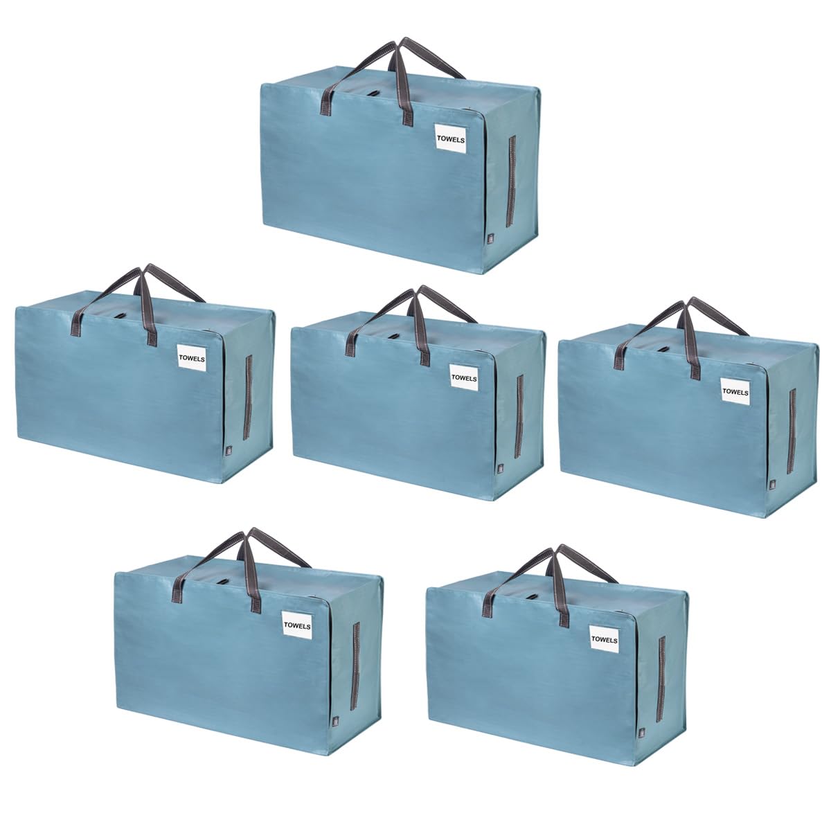 VENO 6 Pack Heavy-Duty Oversize Large Storage Bag with Zips for Moving, Clothes Storage, Laundry Bag, Packing, House Solutions, Sustainable, Water-Resistant (Light Blue, 6 Pack)
