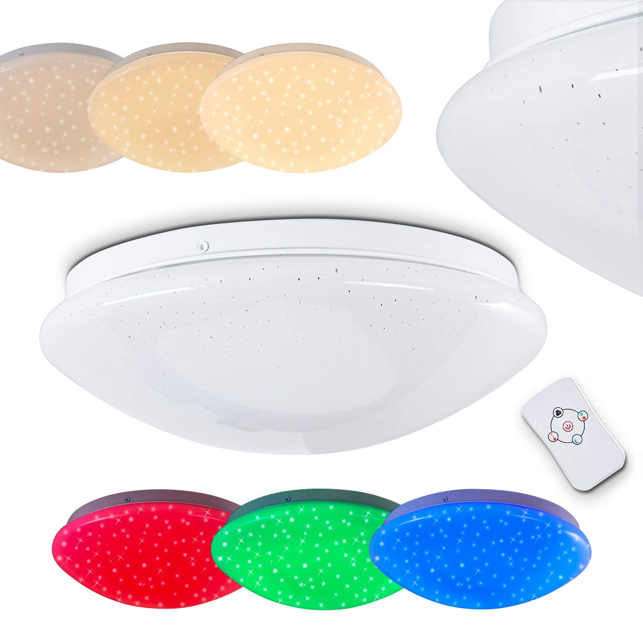 LED Ceiling Light Brighton, Ceiling lamp RGB and Remote Control, Glitter Effect, dimmablestarry Sky Look and Night Light Function, 12 Watt, 850 Lumen, 3000K