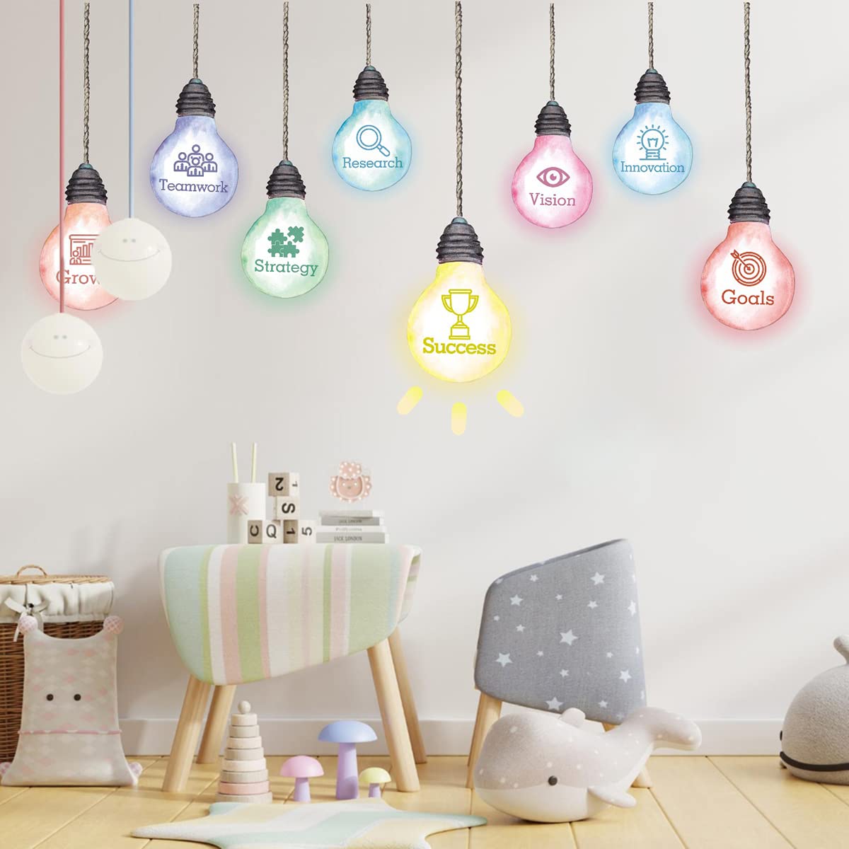 TOARTi Teamwork Wall Stickers,Colorful Inspirational Quote Vinyl Wall Decal,Creative Light Bulb Positive Thinking Wall Art,Motivational Office Wall Art for Children Classroom Accessories