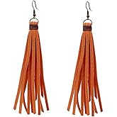 Bohemian Fringe Leather Earrrings for Women Western Handmade Dangle Tassel Earrings Dangling (Brown color)