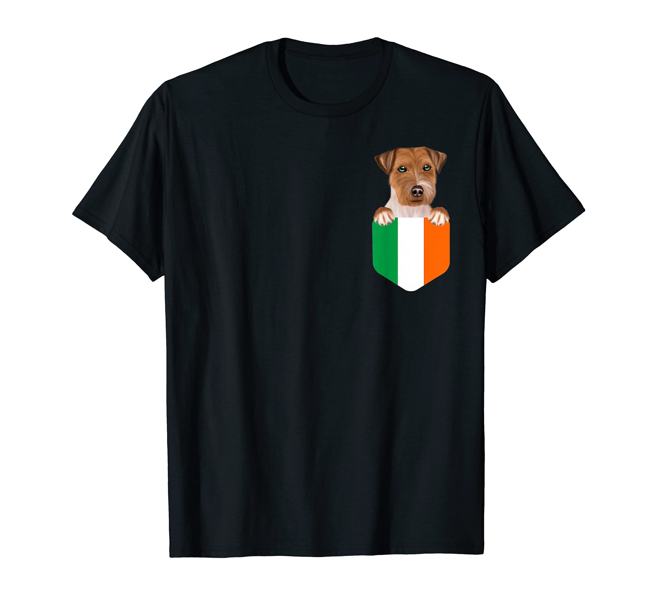 Ireland Flag Russell Terrier Dog In Pocket T-Shirt