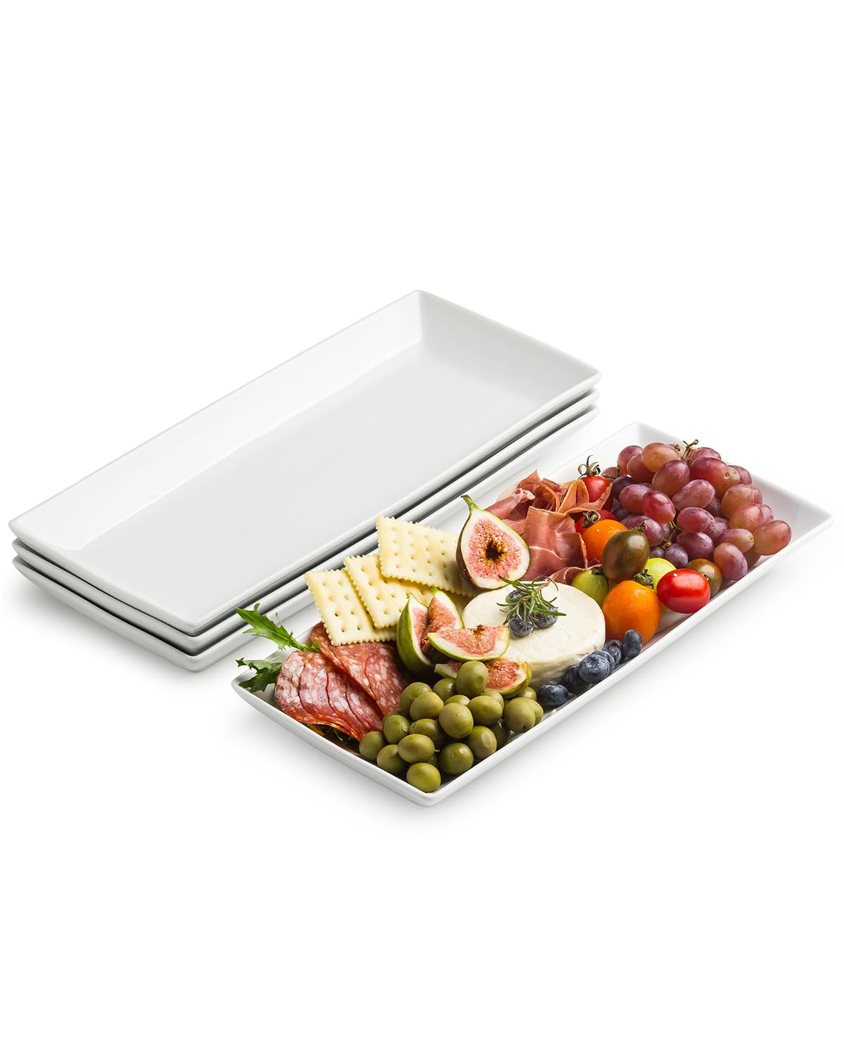 Photo 1 of LAUCHUH Serving Platters and Tray White Serving Dishes for Entertaining 14-inch Large Rectangle Plates for Christmas, Porcelain Serving Trays for Steak, Taco, Sushi, Appetizer, Party, Set of 4