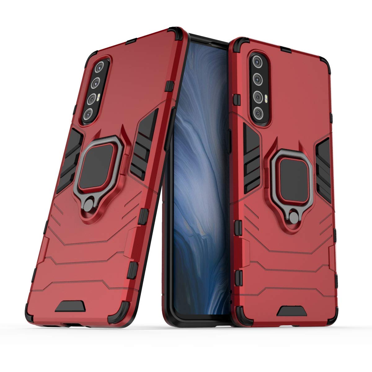 QIWEIQING Case for OPPO Find X2 Neo Cover [Rotatable Ring Kickstand] Military Grade Shockproof Protective Case Enhanced Metal Holder Stand Case Compatible with OPPO Find X2 Neo.Red KKH