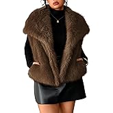 ChiaoLezhee Womens Faux Fur Lapel Fuzzy Vests, Sleeveless Fluffy Jacket with Pockets, Warm Winter Outerwear Plus Size 12-22