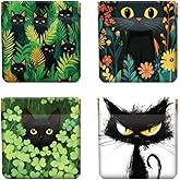 Peacoblue 4PCS Leather Squeeze Coin Purse for Women, Cute Cats and Plant Waterproof & Durable Snap Closure Change Pouch Money Wallet Bag for Daughter Wife Teen Girl on Birthday Anniversary Best Gift