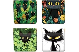 Peacoblue 4PCS Leather Squeeze Coin Purse for Women - Cut Cat and Plant Waterproof & Durable Change Pouch Mini Money Wallet, Best Gift for Granddaughter Daughter Wife Girl on Birthday Anniversary