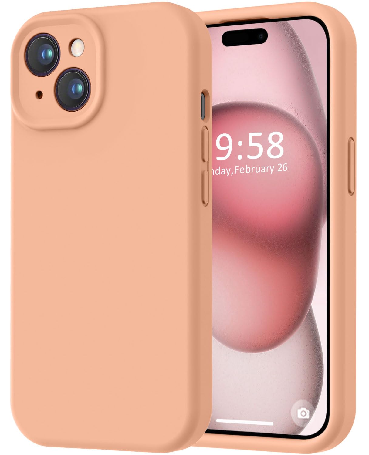 Photo 1 of LOVE 3000 Compatible with iPhone 15 Case, [Smooth Silicone Full Coverage Camera] [8ft Drop Protection], Soft Microfiber Lining Full Body Protective Case for iPhone 15 6.1 inch - Cantaloupe