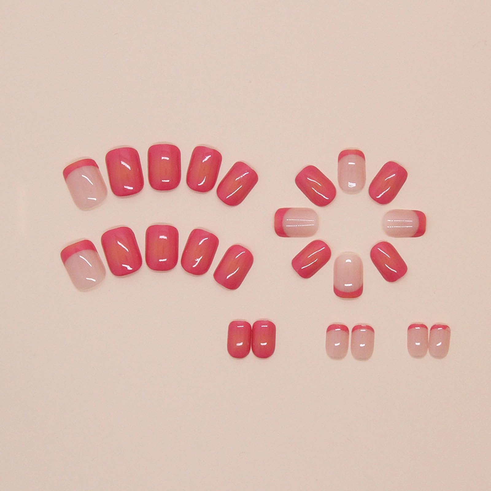 MERVF Short Press on Nails Square Fake Nails Pink French Tip Glue on Nails Gradient Design Squoval Aura Acrylic Nails Press ons Glossy 24pcs - Image 3