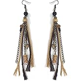 Hippie Renaissance Earrings West Rustic Vintage Country Long Tassel Wood Jewelery for Women