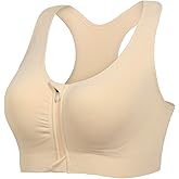 Lemef Front Zipper Sports Bras for Women Wirefree Post Surgery Bra Front Closure Racerback Compression Mastectomy Bras