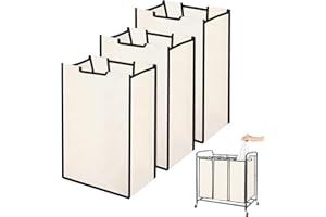 Laundry Hamper 3 Section Replacement Bags (No Frame), Augot Laundry Sorter Cart Removable Replacement Bags for Laundry Basket With Wheels, Laundry Hamper Sorter Liner 21“H×15“L×9”W