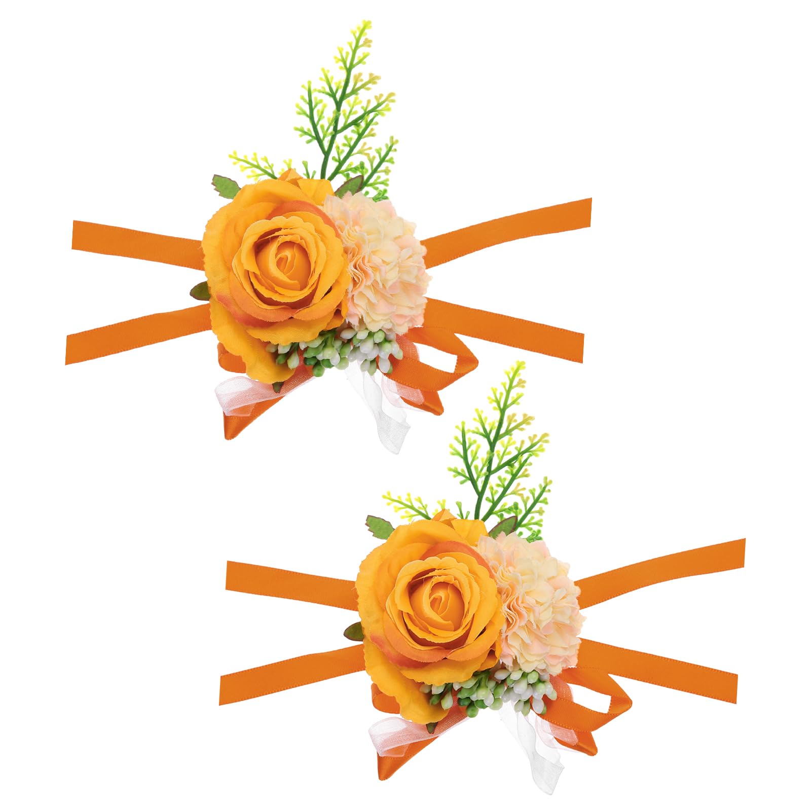 PATIKIL 2 Pack Rose Corsage Wristlet, Rose Wrist Corsages Band Artificial Flower Corsage Prom Wrist Corsage Wristlet Hand Decor for Wedding Prom Party Accessory Orange