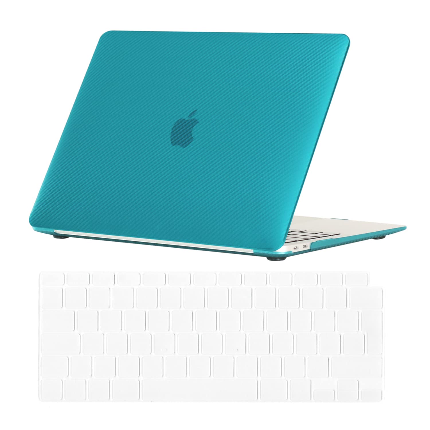 Se7enline Compatible with MacBook Air 13 Inch Case Laptop Cover for 2024 2023 2022 2021 2020 2019 2018 Macbook Air Model A1932/M1 A2337/A2179&Keyboard Cover(UK Layout),Carbon Fiber Deep Teal