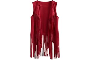 TUDUOMS Womens Vintage Western Fringe Vest Tops Classic Suede Leather 70s Cowboy Shirt Sleeveless Tassels Cardigan Jackets