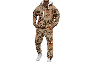 Men's Christmas Sweatsuits 2 Piece Set Casual Xmas Ugly Holiday Tracksuits Sport Joggers Hoodie and Sweatpants Outfit