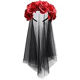 NODG Day of the Dead Headband, Retro mesh carnival head button, Halloween day rose flower party hair accessories headband black female