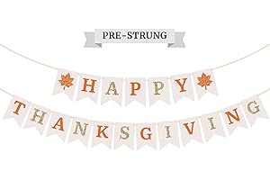 PERFECT OCCASION Pre-Strung Happy Thanksgiving Banner - No DIY - Thanksgiving Banner with Gold Glitter Details - Pre-Strung Garland on 8 ft Strands - Fall Party Decorations & Decor. Did We Mention No DIY