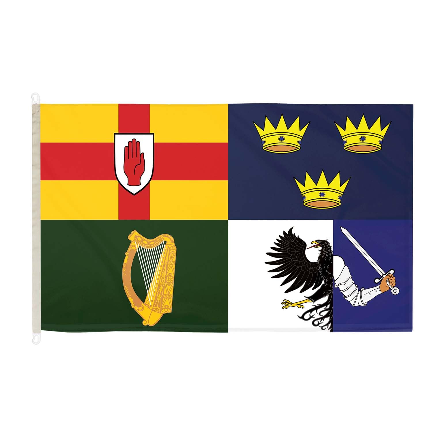DuraFlag Four Provinces 5ft x 3ft with Clips/Hooks - Premium Quality 5x3 Irish Flags