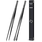 2 Pcs 12-inch Cooking Tweezers Tongs Precision Serrated Tips, Stainless Steel Professional Chef Tweezer Kitchen Tools for BBQ