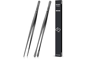 2 Pcs 12-inch Cooking Tweezers Tongs Precision Serrated Tips, Stainless Steel Professional Chef Tweezer Kitchen Tools for BBQ