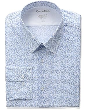 Calvin Klein Men's Stretch Xtreme Slim Fit Logo Print Point Collar Dress Shirt