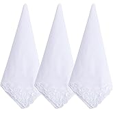 White Soft Cotton Ladies Handkerchiefs for women, Elegant Embroidery Lace Pure Color Square Hankies,