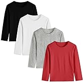 4 Pack Boys Cotton Long Sleeve Shirts Kids Soft Crewneck Basic Tees Solid Colors Fall Tops for Toddler Boys(2T-14Years)